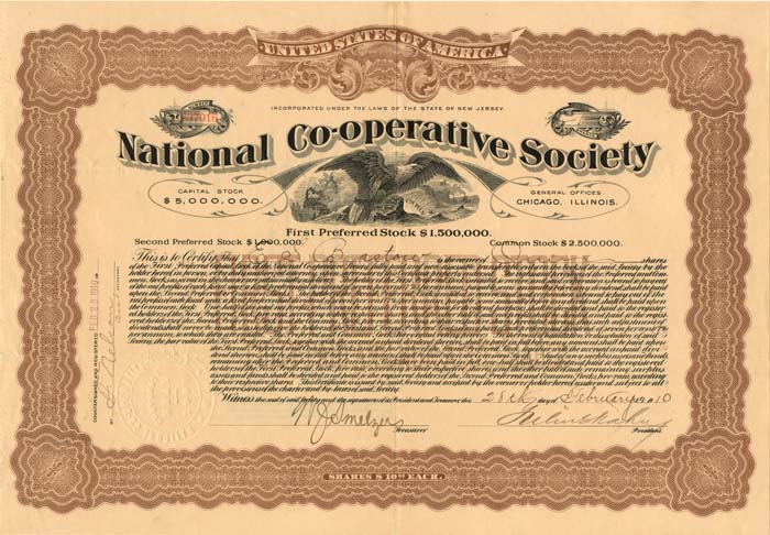 National Co-Operative Society - Stock Certificate